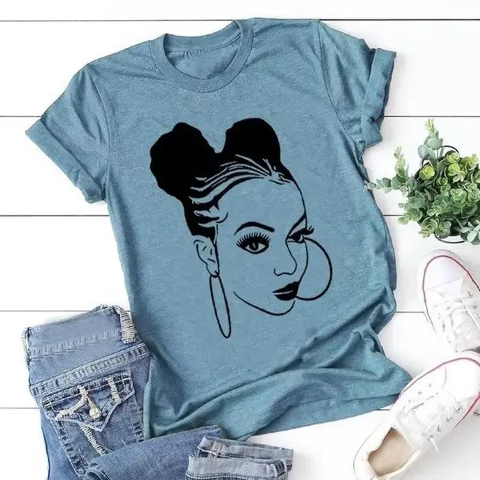 Fille africaine imprimer t-shirt femmes à manches courtes col rond t-shirt ample été femmes t-shirt