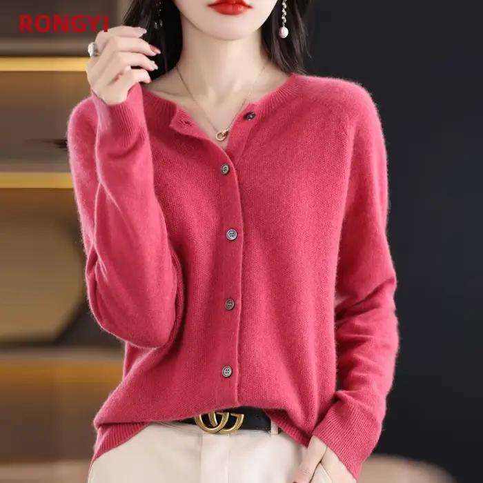 Leardean I-Cardigans en tricot pour femme, pull 100% laine mérinos, manteau en cachemire, vestes à l