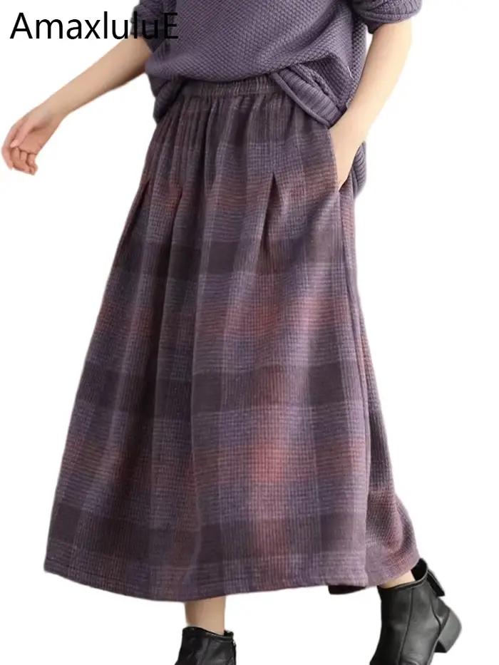 Amax luluE hiver mode Streetwear femmes ample Plaid classique Vintage loisirs jupes femmes luxe élég