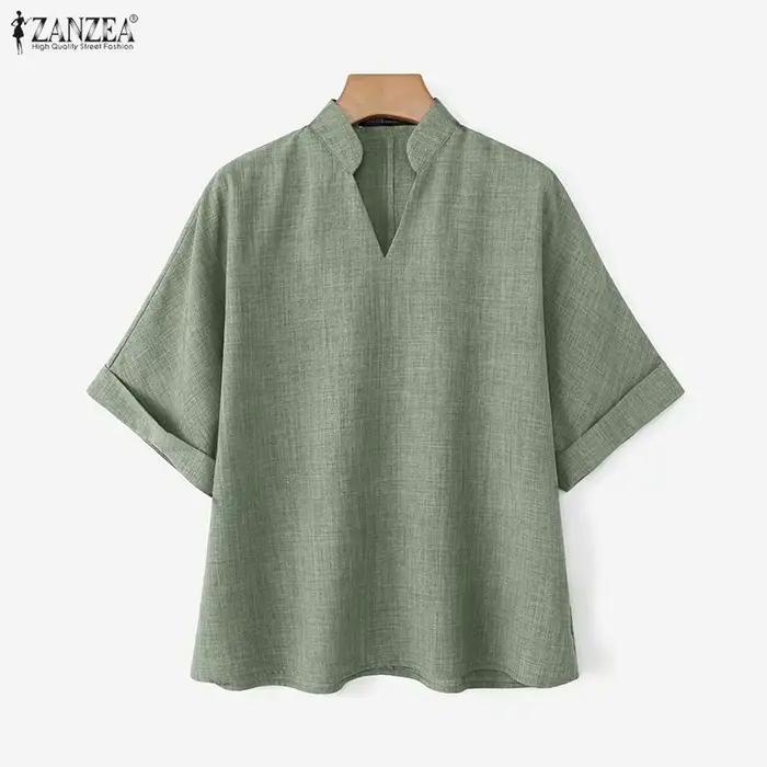 Élégantes Blouses ZANZEA pour Femmes – Col en V, Couleur Unie, Manches Mi-Longues, Style Streetwear,