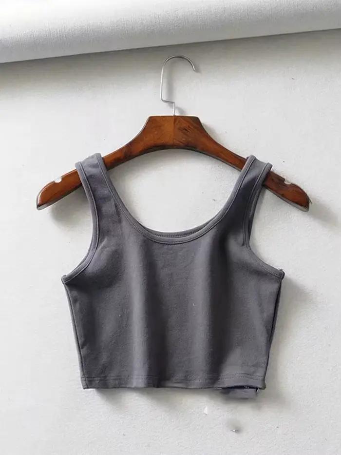 Haut court d'été sexy pour femmes, sans manches, court, en coton, col en U, barre tricotée