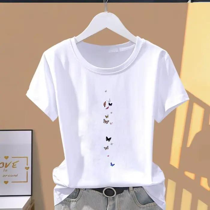 Nouveau T-shirt décontracté à manches courtes pour femme, imprimé papillon, tendance pop, collection