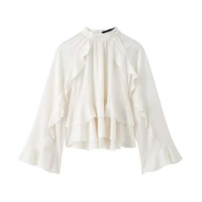 MUJER 2025 chemisiers à volants pour femmes Blouses décontractées semi-transparentes femme à manches