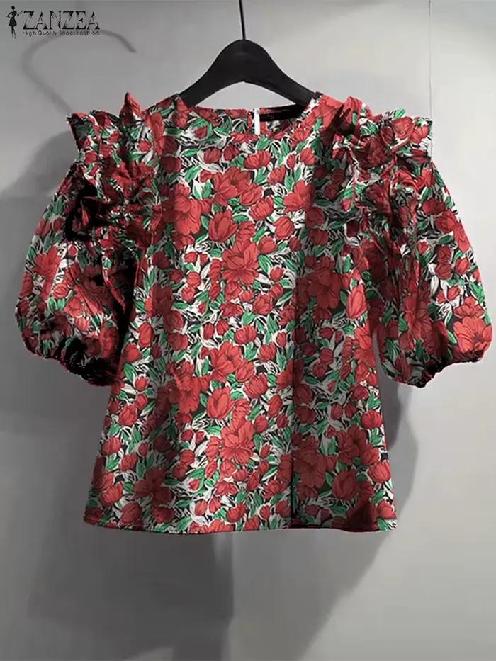 ZANZEA femmes Vintage Blouse 2026 mode manches courtes chemises à volants à volants tunique hauts dé