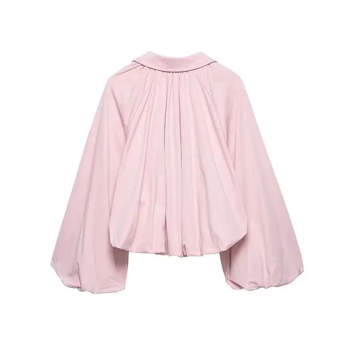 Veste Bomber Femme NLZGMSJ Printemps 2026 Manches Bouffantes Plissées Fermeture Éclair Manteau Ample