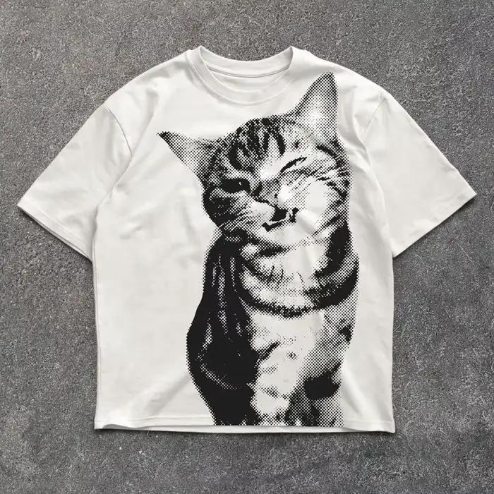 T-shirts graphiques Harajuku d'été, hauts Y2k, imprimé chat, t-shirt oversize pour femmes, streetwea
