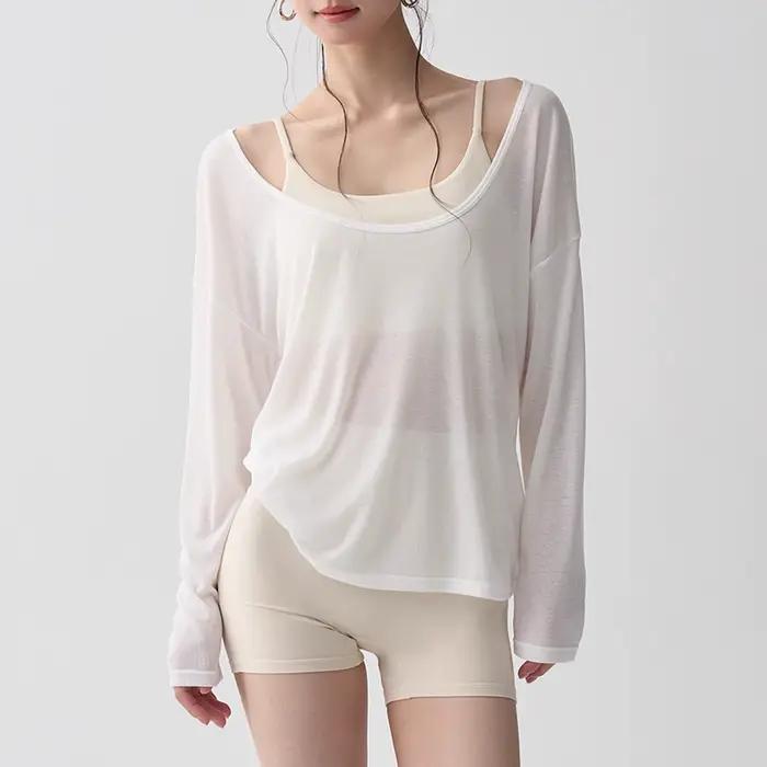 Chemise de sport à manches longues pour femmes, vêtements de yoga, T-shirt de fitness, T-shirt de co