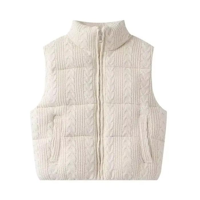 Gilet sans manches beige pour femme, veste en tricot unie, vêtement d'extérieur, veste sans manches,