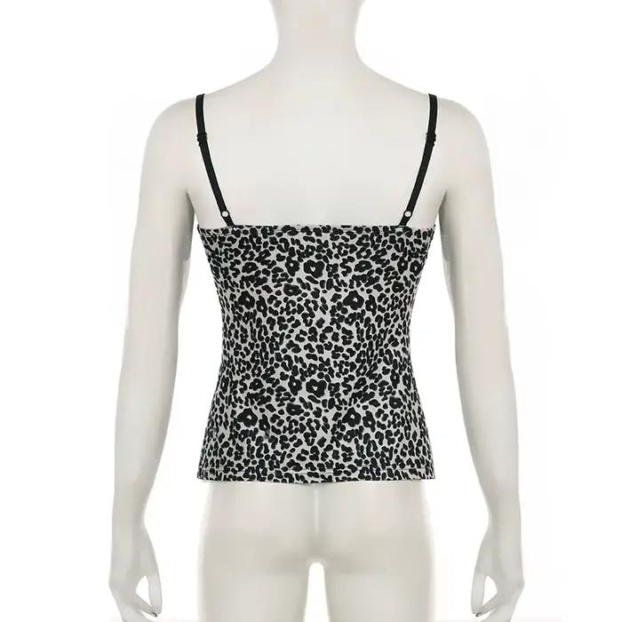 SUCHCUTE imprimé léopard mince Sexy Camisole Y2K Vintage 2000s dentelle Patchwork col en V Spaghetti