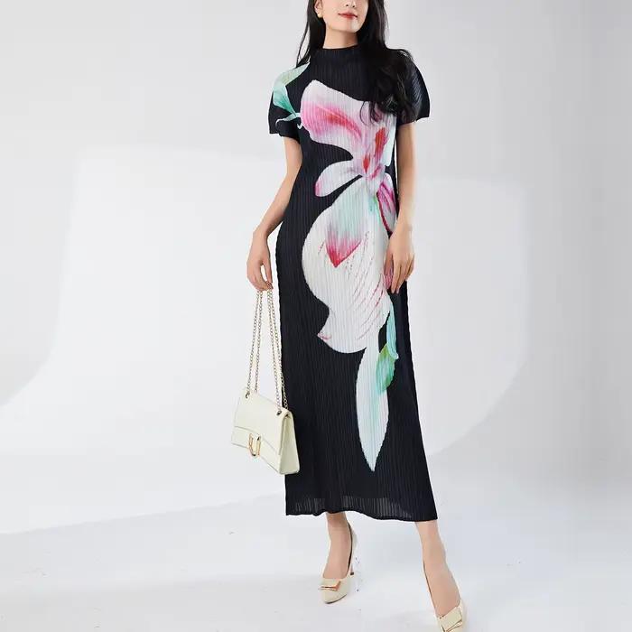 LANMREM tempérament plissé vêtements pour femmes haut de gamme français impression robe été à manche