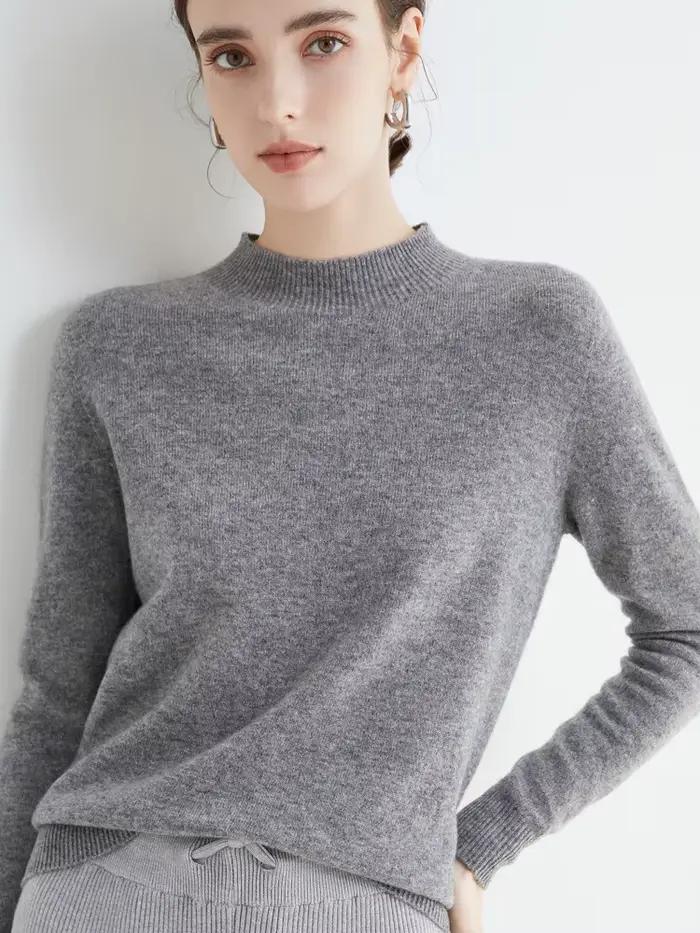 Pull 100% laine mérinos pour femme, pour automne et hiver, première ligne, sans couture, col mi-haut