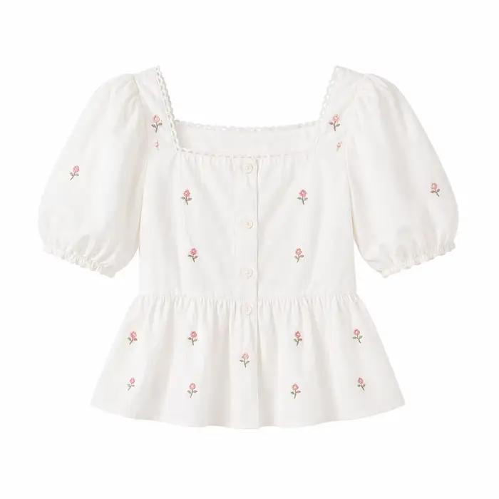 Chemisier floral pour femme à col carré et manches bouffantes, style peplum, coupe ajustée, style ba
