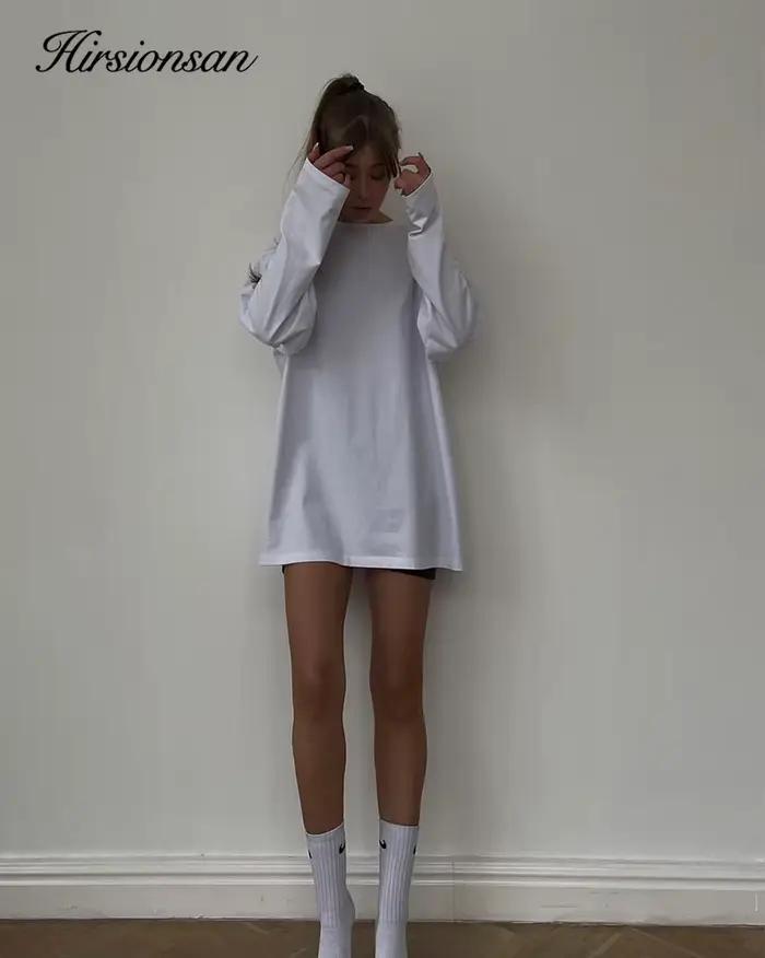 Hirsionsan-T-shirt basique à col rond pour femme, 100% coton, pull respirant, t-shirts personnalisés
