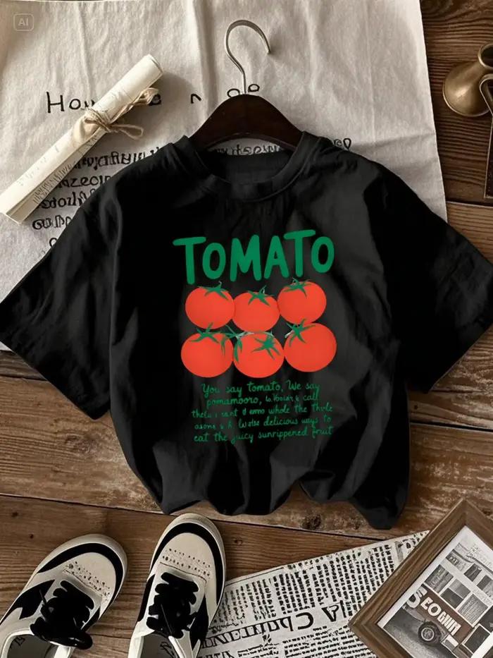 T-shirt graphique amusant avec motif de tomates, vêtement décontracté unisexe à manches courtes, sty