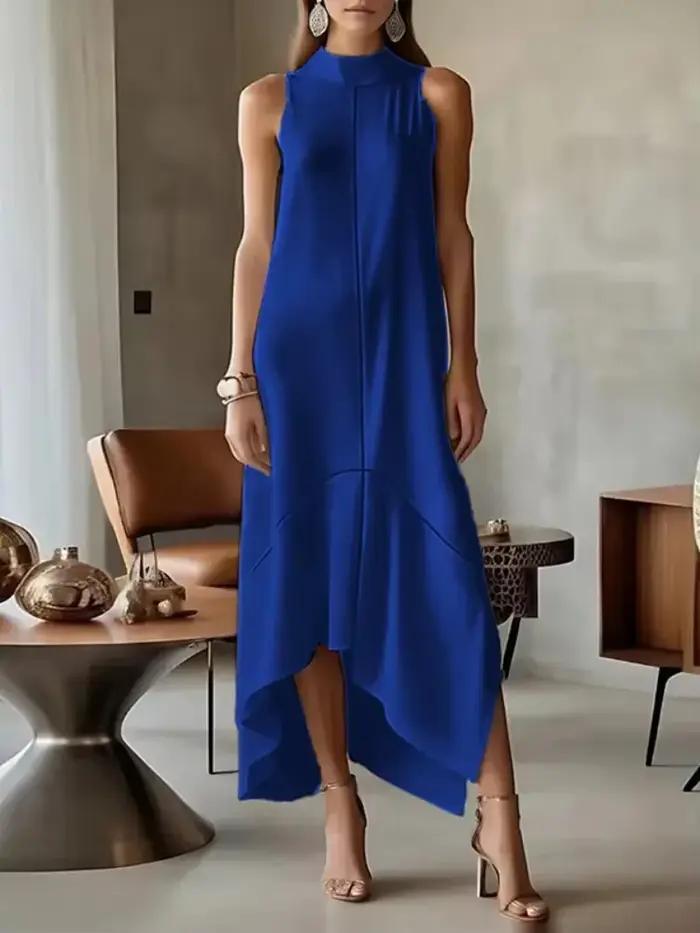 UOOZEE 2025 nouveau bureau urbain femme formel col haut Maxi robes sans manches asymétrique élégant