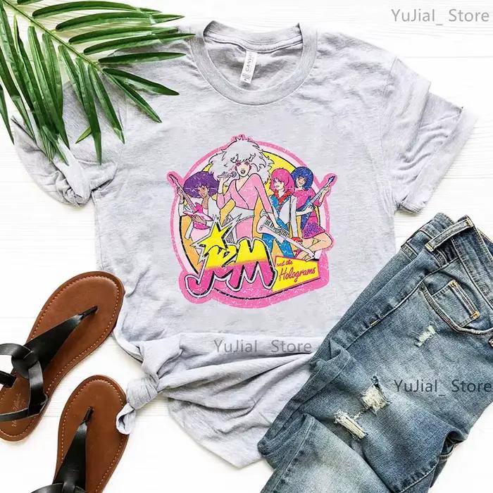 Jem et les hologrammes graphique imprimé T-Shirt filles été hauts à la mode T-Shirt femmes gris/vert