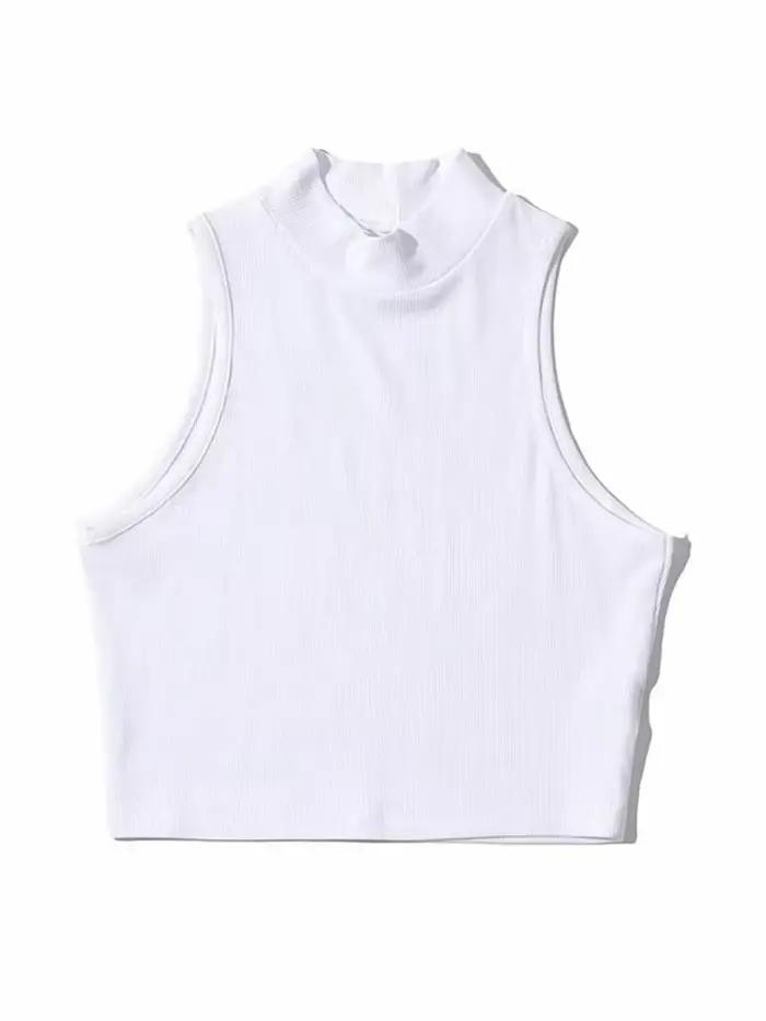 Top court sans manches pour femmes, Top à la mode, col haut, blanc, 5 couleurs, été