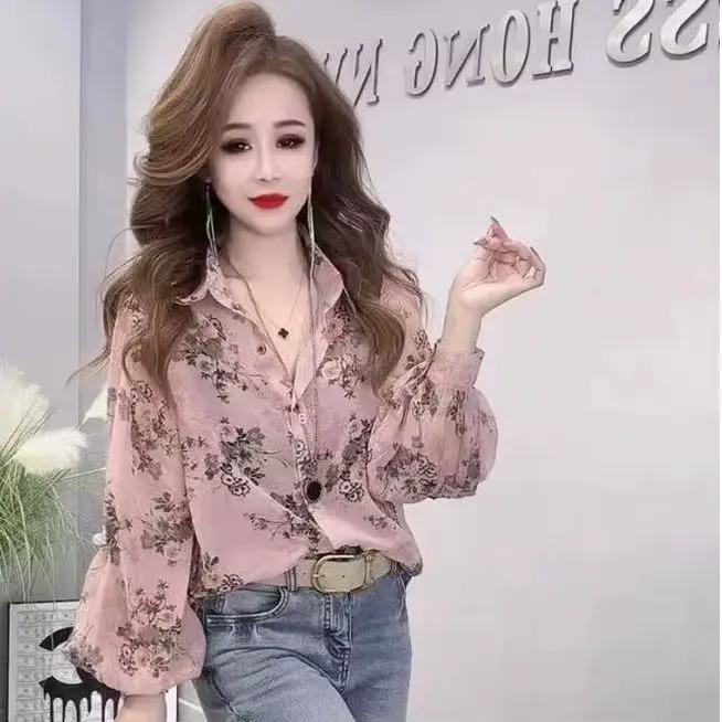 Chemisier en mousseline de soie à fleurs pour femmes, élégant, nouveau Style, couvrant le ventre, de