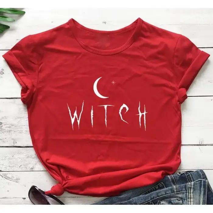 Sorcière étoile lune imprimer femmes t-shirt à manches courtes col rond lâche femmes t-shirt dames t