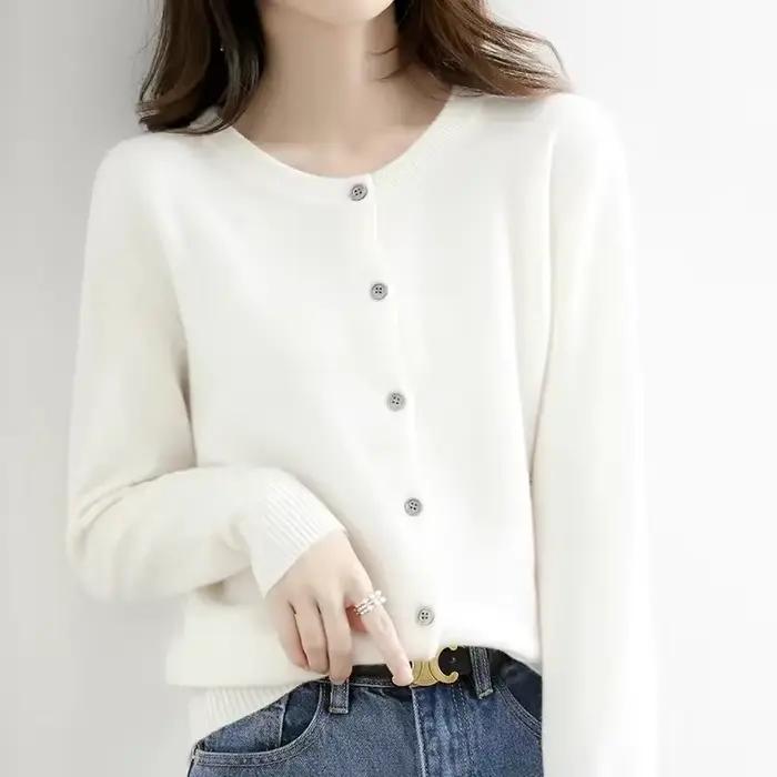 Cardigans en cachemire tricotés pour femmes AOSSVIAO 2026, col rond, automne-hiver, couleur unie, si