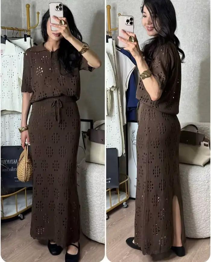 Ensemble 2 pièces sexy en crochet ajouré pour femme, chemise à manches courtes unie à col revers et