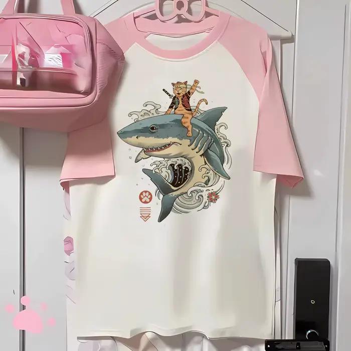 T-shirt à Manches Courtes pour Femme, Streetwear, Grunge Japonais, Esthétique Y2k, Harajuku, Dessin