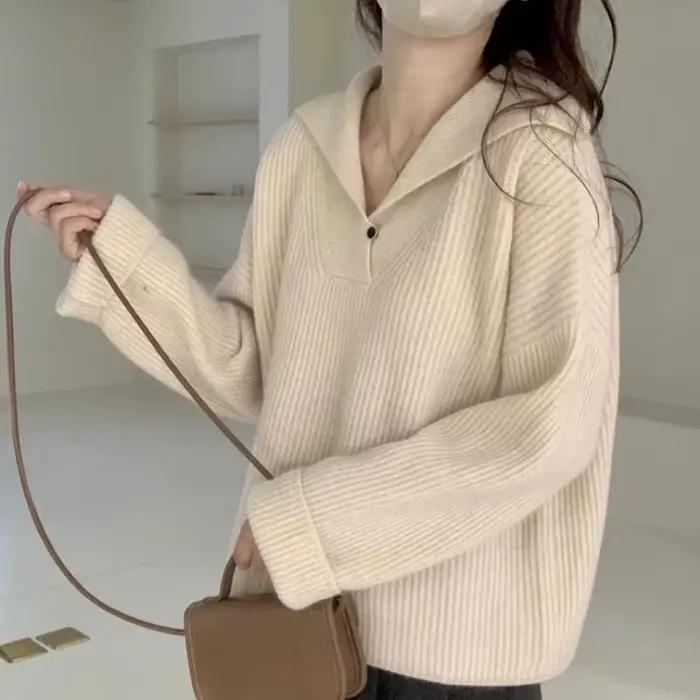 Hauts en tricot pour femme vert hiver bouton rose pull femme automne 2025 en Promotion tendance chem