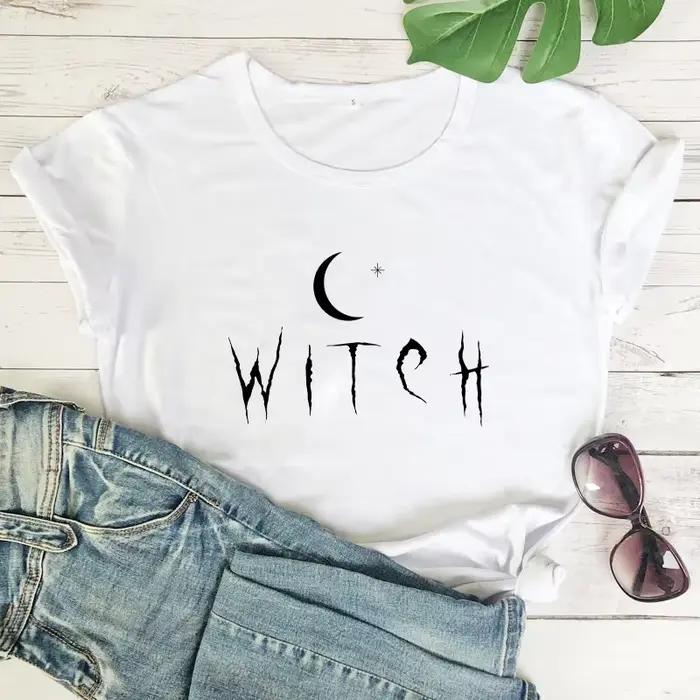 Sorcière étoile lune imprimer femmes t-shirt à manches courtes col rond lâche femmes t-shirt dames t