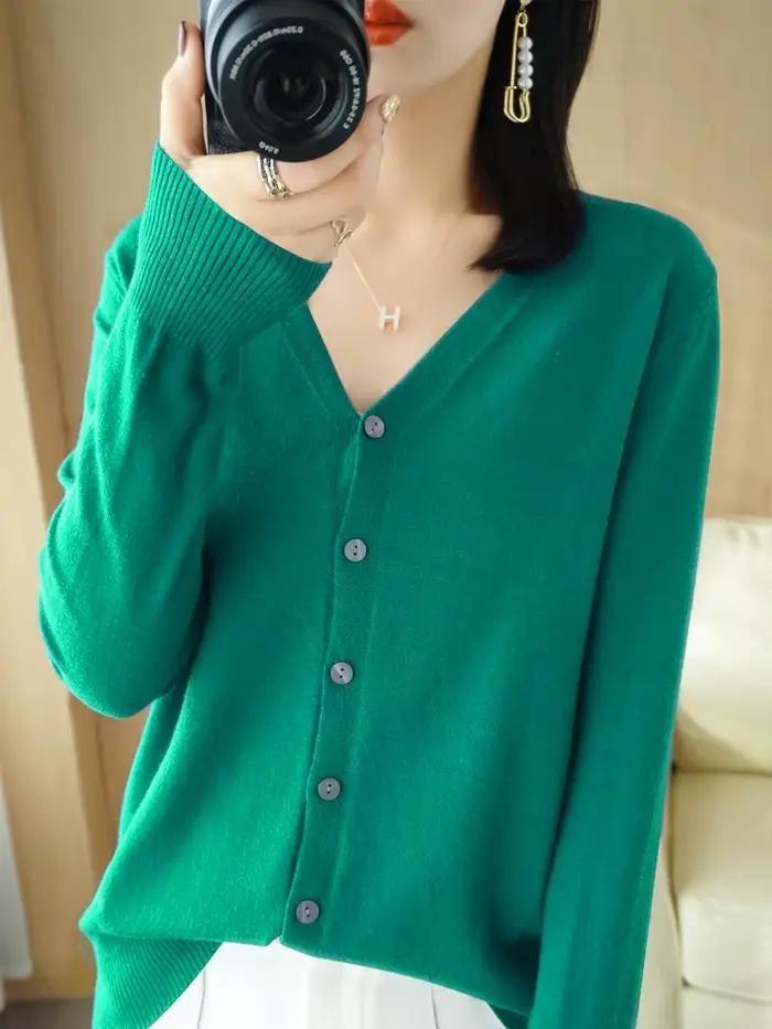 Début de l'automne nouveau Andy cachemire tricot Cardigan col en v couleur unie mode haute qualité c