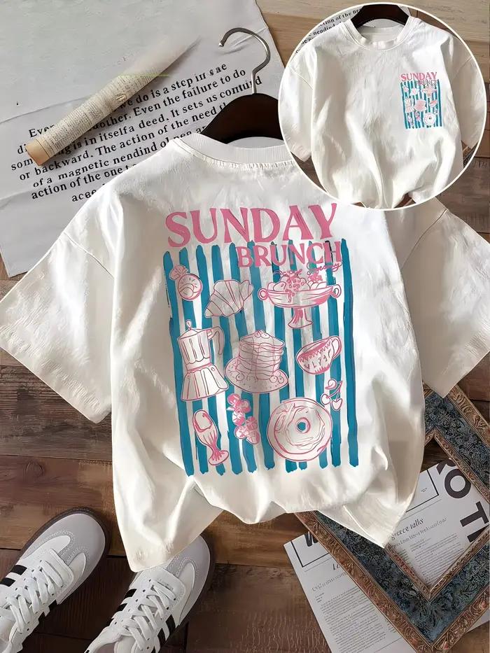 T-shirt graphique pour femme, motif petit-déjeuner mignon, manches courtes, coupe ample, tendance, h