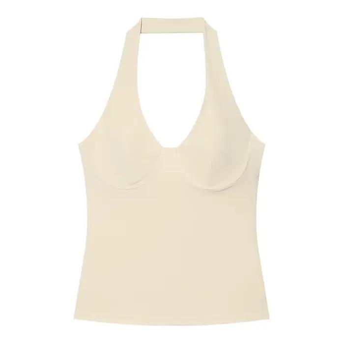 Haut dos nu noir pour femme, sans manches, coupe ajustée, style corset, bustier débardeur d'été, hau