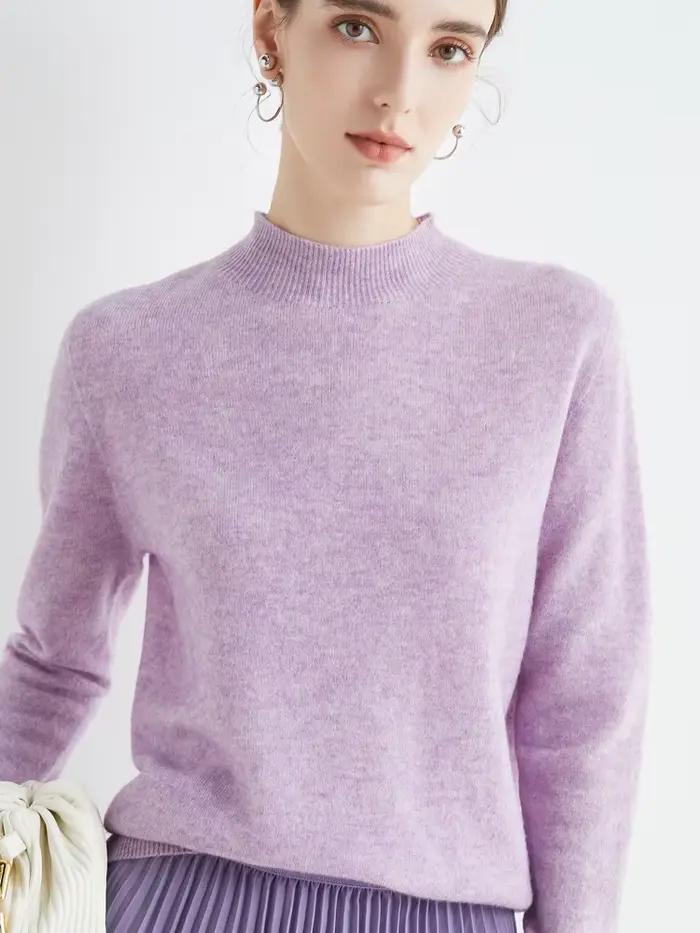 Pull 100% laine mérinos pour femme, pour automne et hiver, première ligne, sans couture, col mi-haut