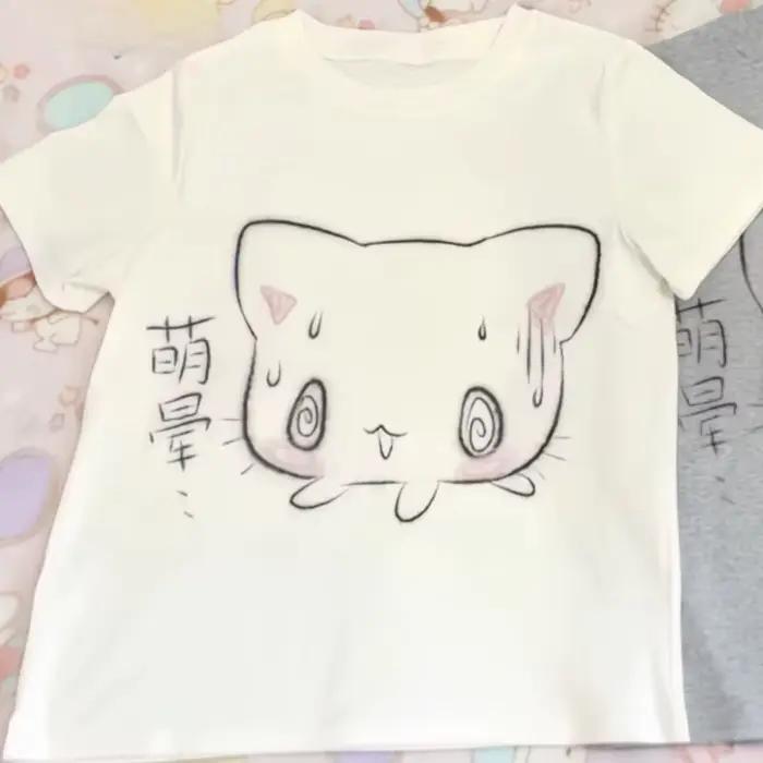 T-shirt surdimensionné japonais pour femmes, vêtements à manches courtes, col rond, mignon, à la mod