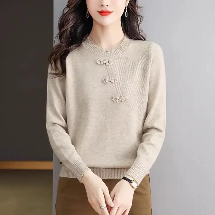 Pull chinois pour femmes, nouveau manteau, chemise à bascule, grande taille, haut en tricot pour dam