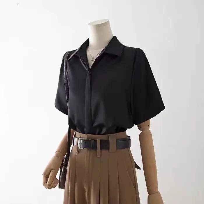 Chemisier décontracté à manches courtes pour femmes, pull blanc, chemise boutonnée, vêtements fémini