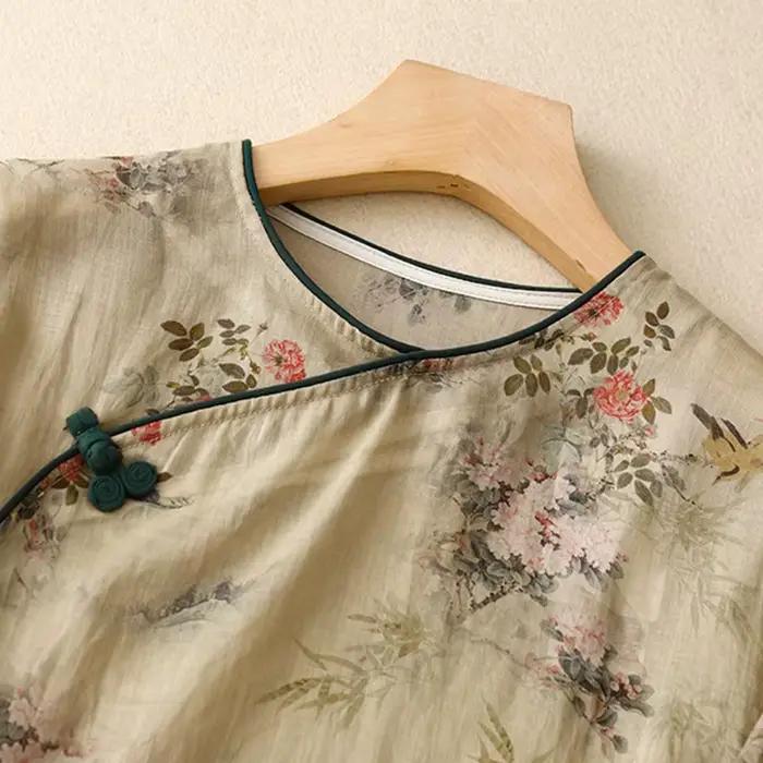 Chemise décontractée à imprimé floral de style chinois pour femmes, chemises en Y pour femmes, col r
