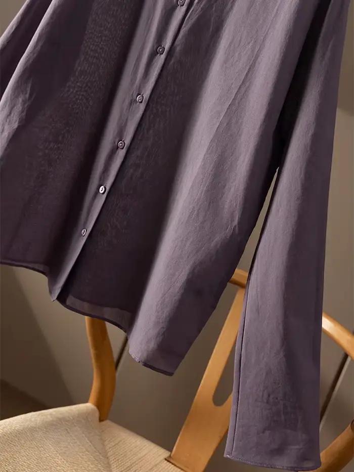 SuyareplWoman-Chemises violettes unies, 100% coton, col rabattu, chemisiers décontractés, haut de pr