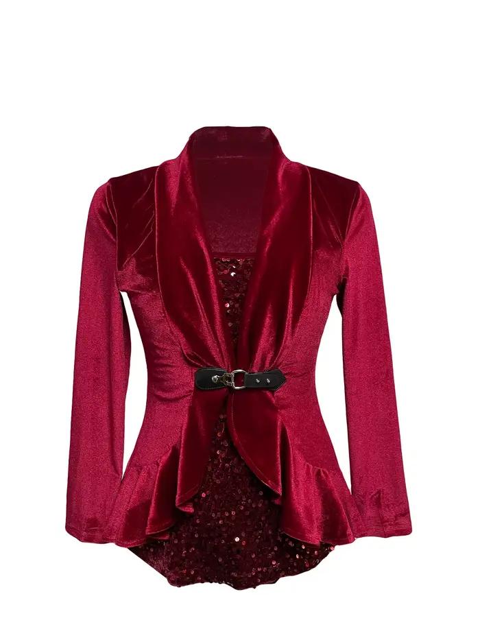 Nouvelle Blouse Veste Femme 2026 Tendance Sexy à Paillettes Contrastantes, Tenue Formelle Féminine,