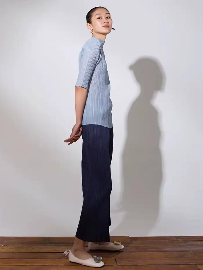Miyake hauts plissés 2026 été demi manches coréen créateur de mode T-shirts