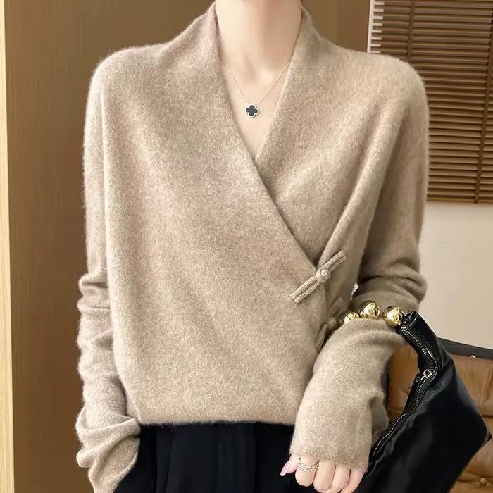 Pull en laine ZYCZCXX pour femme, col en V doux, design moderne et élégant, automne et hiver, confort et style pour les occasions spéciales