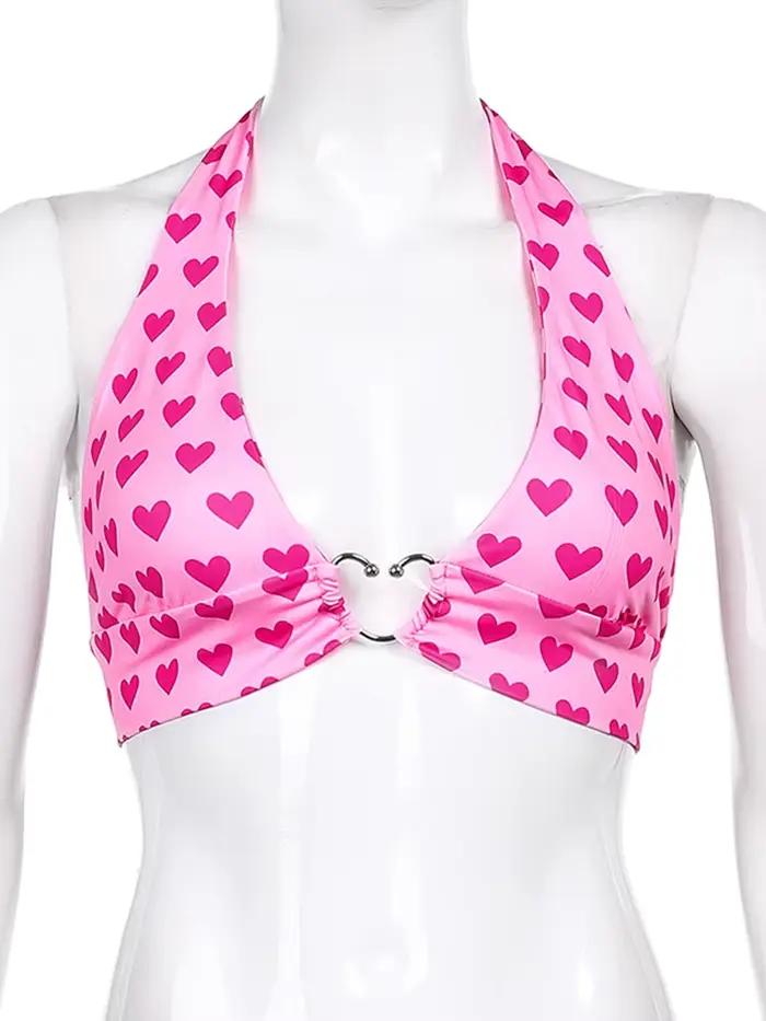 Bustier rose à imprimé cœur pour femme