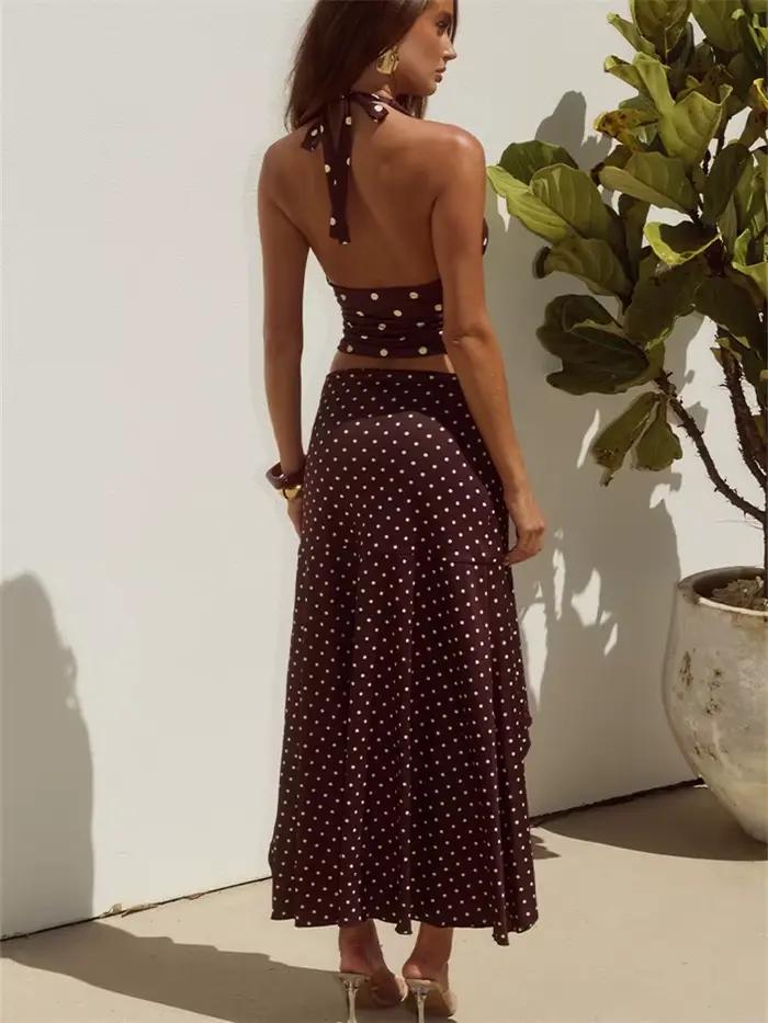 Ensemble jupe à pois deux pièces pour femme élégant et décontracté pour sorties nocturnes et occasions spéciales