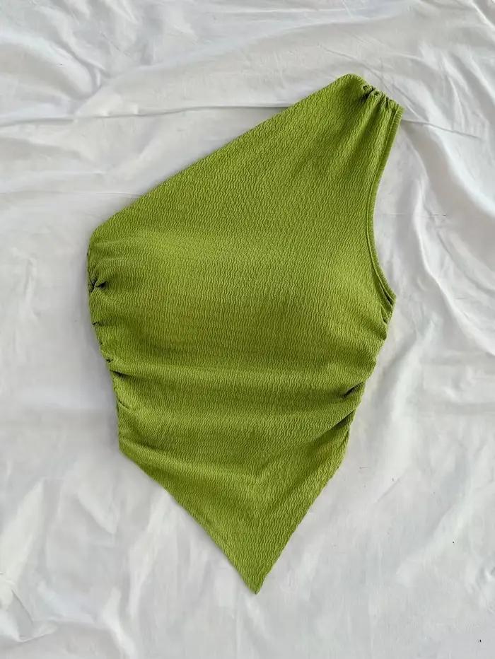 Débardeur asymétrique en polyester et élasthanne pour femmes d'âge moyen, style Y2K, adapté aux activités estivales, ocassions spéciales et garde-robe quotidienne
