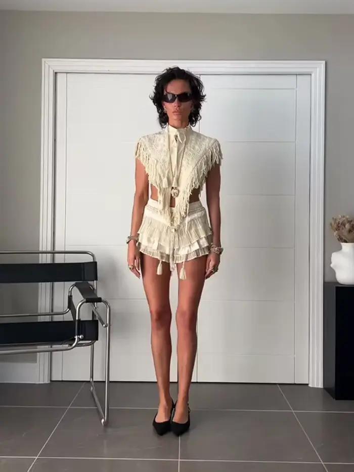 Gilet brodé à franges pour femme