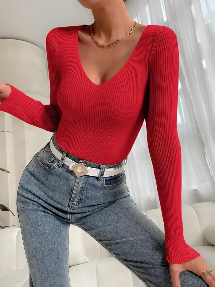 En vente hiver printemps femmes décontracté à manches longues tricot col en V Pull Femme basique