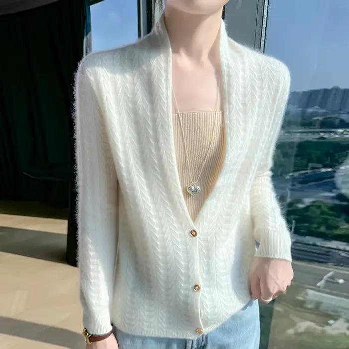 Col écharpe femmes Cardigan hauts automne hiver nouveau Chic 100% laine mérinos pull gracieux femme