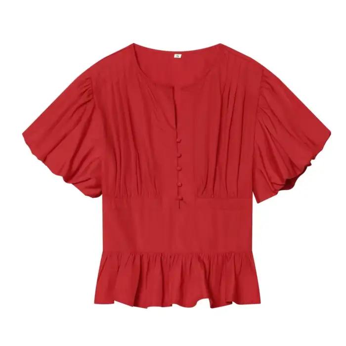 Chemisier à manches bouffantes femme polyester vintage chic pour femmes occasions spéciales hauts chics