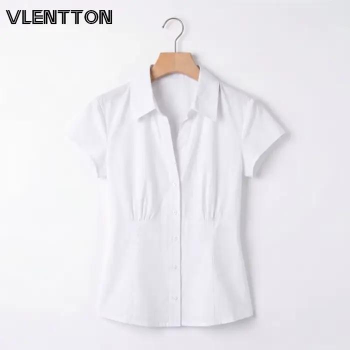 Chemise à manches courtes rayée bleu et blanc pour femme