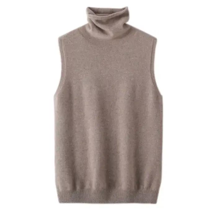 Femmes laine mérinos sans manches pulls col roulé pull gilet