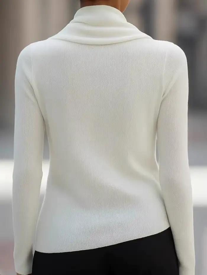 Pull blanc élégant pour femmes mode à manches longues col rond polyester extra lourd pour automne hiver occasions spéciales